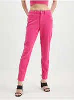 Tmavě růžové dámské zkrácené mom fit džíny Pieces Kesia - Dámské
