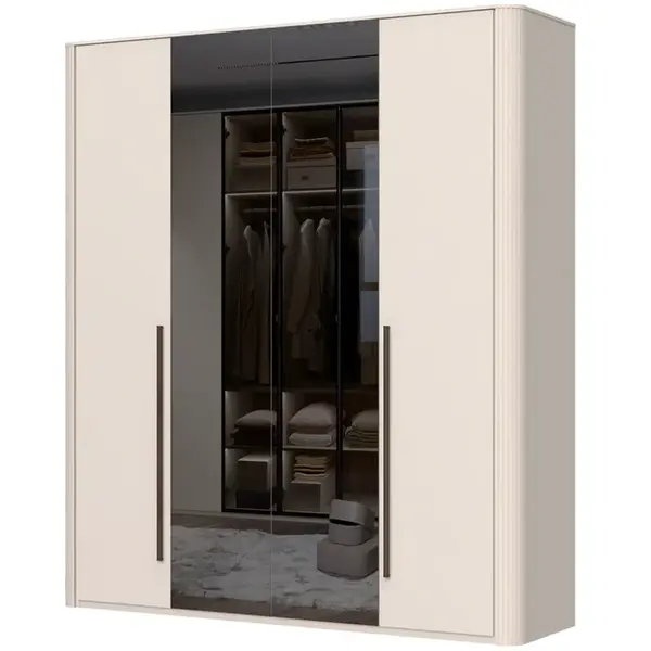 Čtyřdveřová šatní skříň se zrcadlem a osvětlením renfri - kašmír