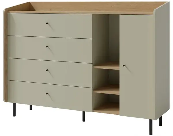 Široká kombinovaná komoda rudy - zelená/dub písečný