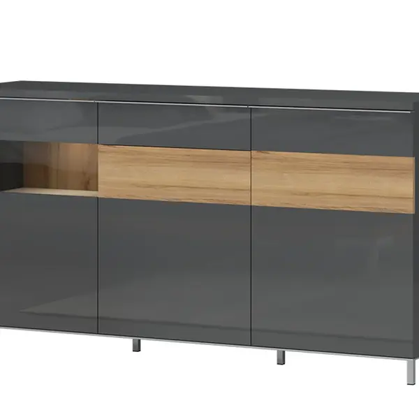 Komoda s prosklením orfea - šedá/ořech pacific