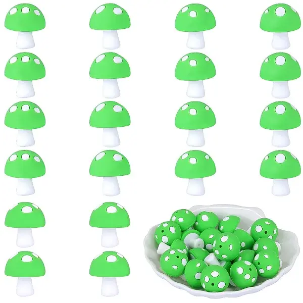 20Pcs Mushroom Silicone Focal Beads
