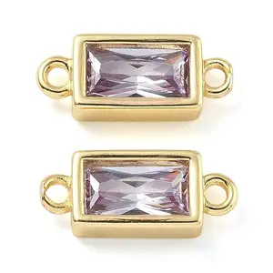 Brass Pave Glass Rectangle Connector Charms