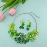 Flat Round Shell Dangle Earrings & Double Layer Necklaces Sets