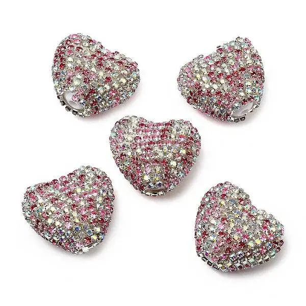 Sparkling Acrylic Heart Beads with Rhinestone Embellishment