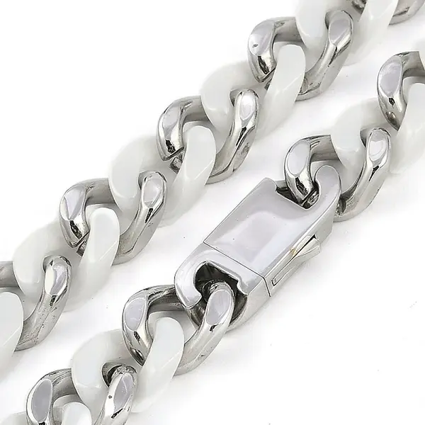 304 Stainless Steel & Ceramics Cuban Link Chain Necklaces for Women
