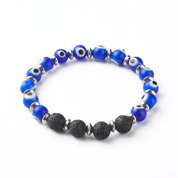 Handmade Evil Eye Lampwork Beaded Stretch Bracelets