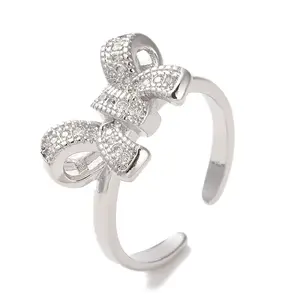 Brass Micro Pave Cubic Zirconia Open Cuff Ring