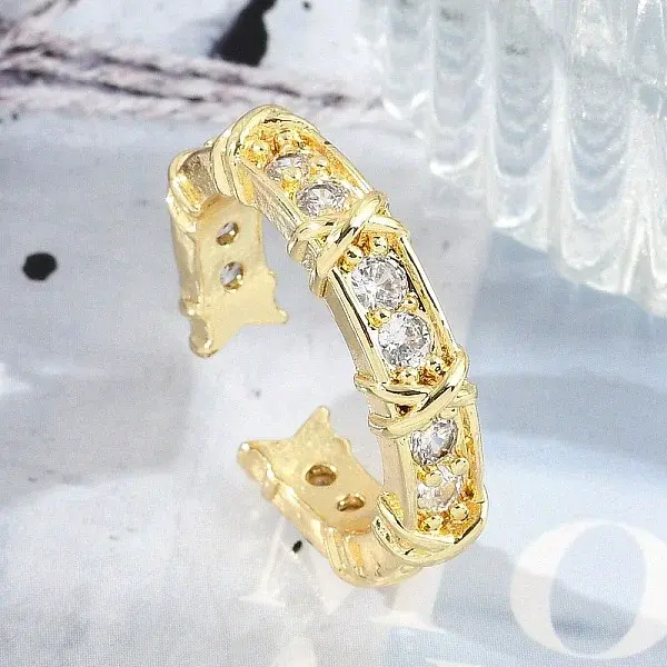 Brass Micro Pave Clear Cubic Zirconia Open Cuff Rings for Women