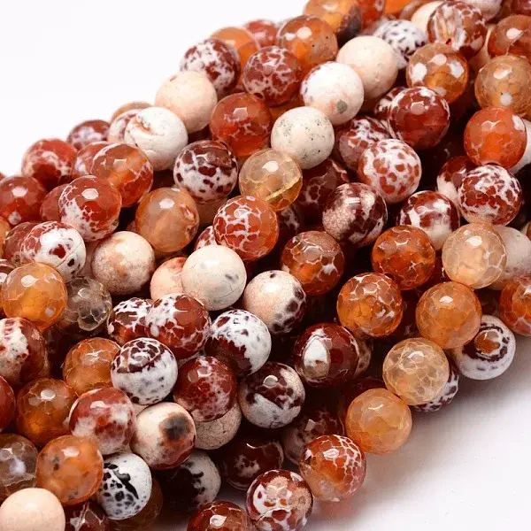Dyed Natural Fire Crackle Agate Faceted Round Beads Strands