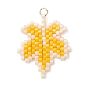 Glass Seed Beaded Maple Leaf Pendants