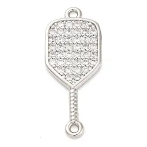 Brass Micro Pave Clear Cubic Zirconia Connector Charms
