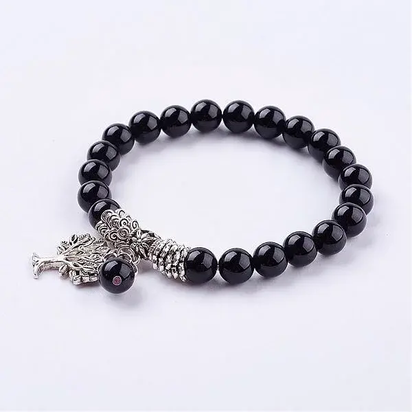 Natural Dyed & Heated Black Agate Stretch Bracelets