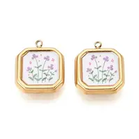 Printed Style 304 Stainless Steel Square with Flower Pendants