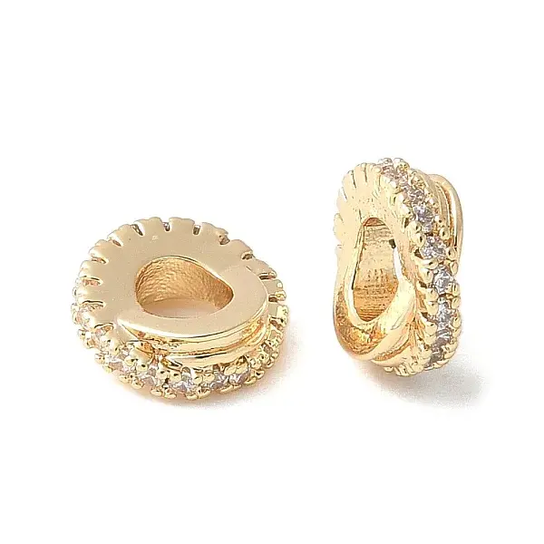 Brass Micro Pave Clear Cubic Zirconia Spacer Beads