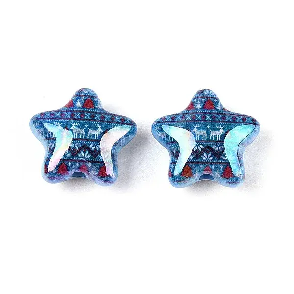 Christmas UV Plating Printed Opaque Acrylic Beads