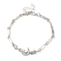 Alloy Pave Cubic Zirconia Moon Link Bracelets