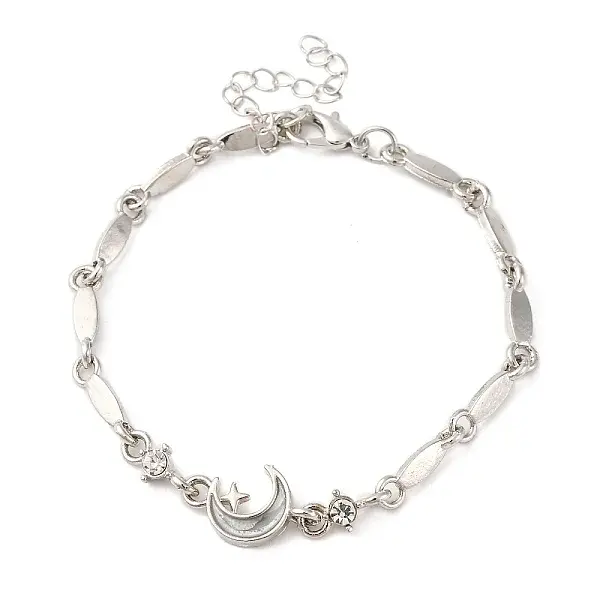 Alloy Pave Cubic Zirconia Moon Link Bracelets