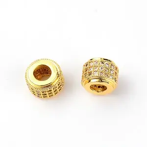 Brass Micro Pave Clear Cubic Zirconia European Beads