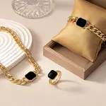 Alloy Enamel Rectangle Chain Necklaces & Link Bracelets & Rings Sets