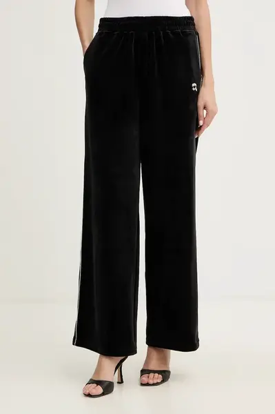 Velurové teplákové kalhoty Karl Lagerfeld IKON dámské, černá barva, B1W10022