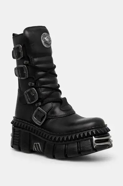 Kožené kotníkové boty New Rock ITALI NEGRO NOMADA + TOWER CASCO + ACERO PICOS