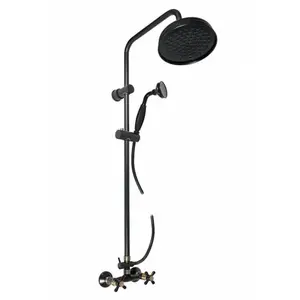 RAV SLEZÁK Morava Retro sprchový systém s držiakom sprchy a sprchovou hadicou čierna matná/stará mosadz mk181.5/7cmatsm MK181.57CMATSM