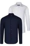 DUAL SET G726 DEWBERRY MENS SHIRT-WHITE-NAVY BLUE
