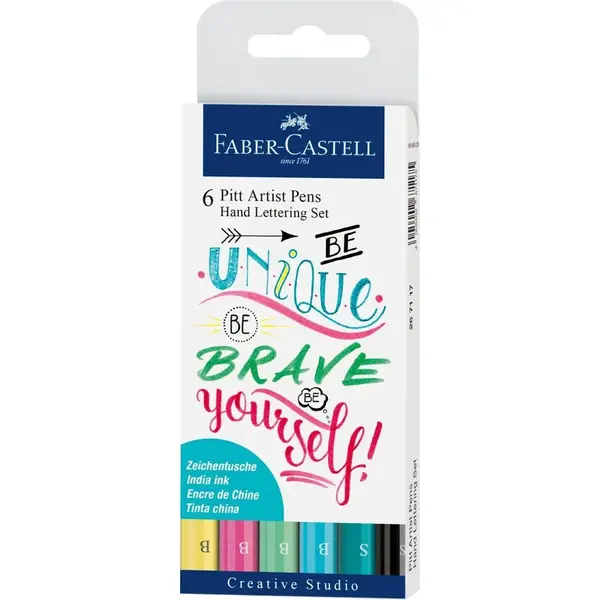 Popisovače Faber-Castell Pitt Artist Pen Hand Lettering - 6 ks, pastelová súprava