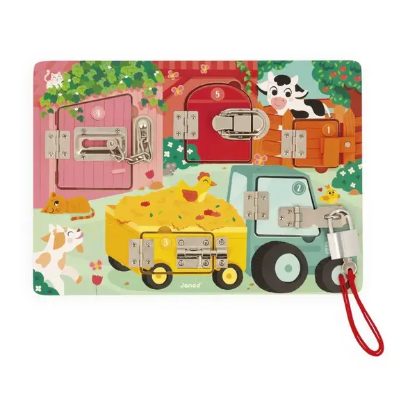 Drevená motorická hra so zámkami - Farma