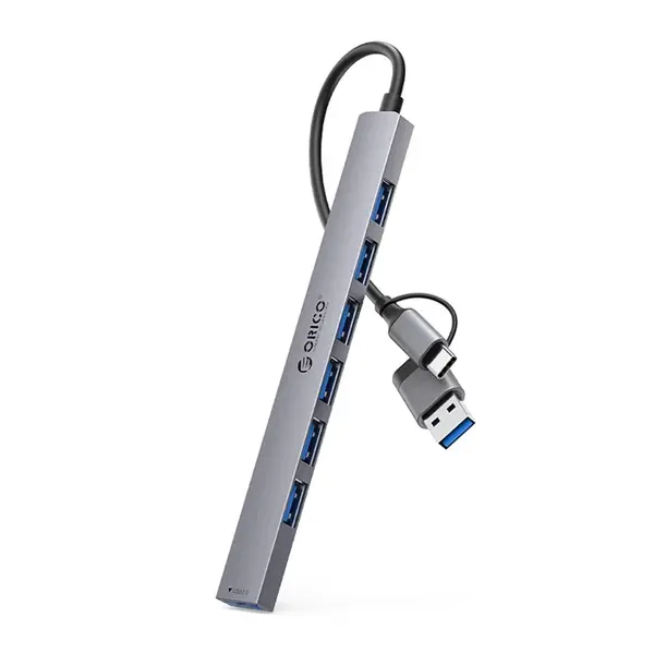 Orico YSA2-U3 HUB adaptér USB / USB-C - USB 3.0 / 6x USB 2.0, šedý
