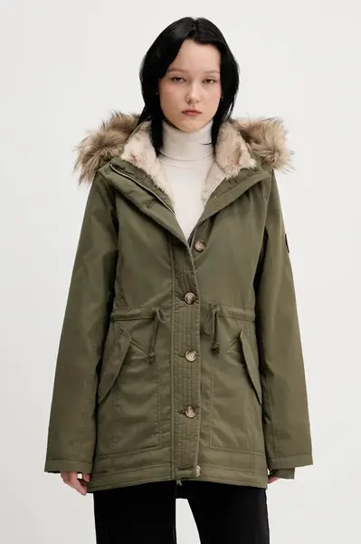 Parka Hollister Co. zelená barva, přechodná, KI344-5053-330