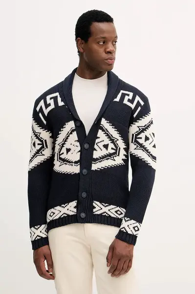 Bavlněný kardigan Lindbergh pánský, tmavomodrá barva, 30.827014