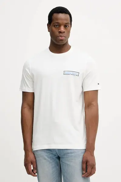 Bavlněné tričko Tommy Hilfiger pánské, bílá barva, s potiskem, MW0MW41465
