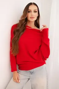Kesi Włoski Dámský asymetrický batwing svetr viskózový červený