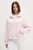 Bavlněná mikina Tommy Jeans dámská, růžová barva, s kapucí, hladká, DW0DW21924