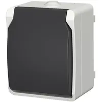 Zásuvka jednoduchá na omítku Aqua Plus IP54 vodotěsná šedá kryt šedý