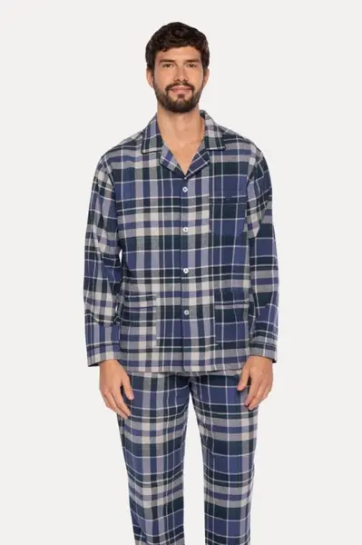 Pánské flanelové pyžamo MANUEL L Tmavě modrá
