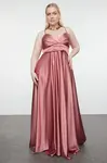Trendyol Curve Salmon Strappy Double Breasted A-Line Long Woven Evening Dress/Night/Graduation/Engagement Dress