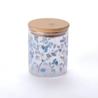 Skleněná dóza s bambusovým víkem MODRÉ KVĚTY 440 ml