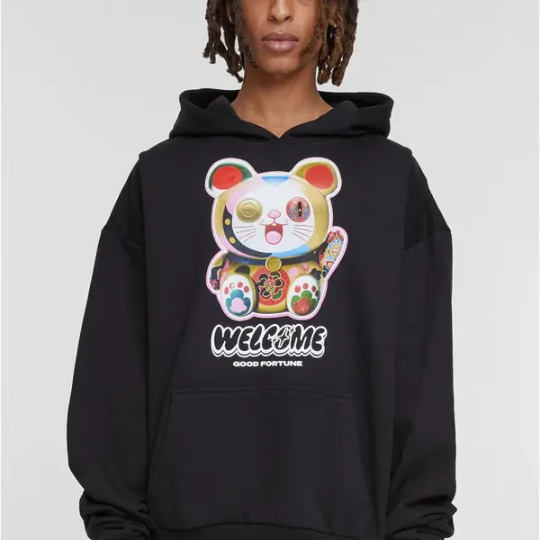 Pánská mikina Welcome Cat Ulrta Heavy Oversize Hoodie černá