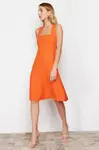 Trendyol Orange A-Cut Square Neck Mini Woven Dress
