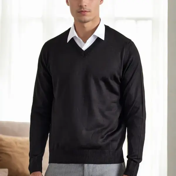 38804 Dewberry Mens V Neck Knit Sweater-BLACK