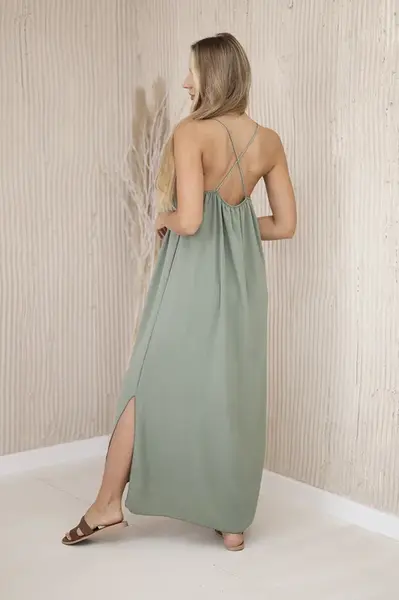 Dlouhé šaty s ramínky světle khaki