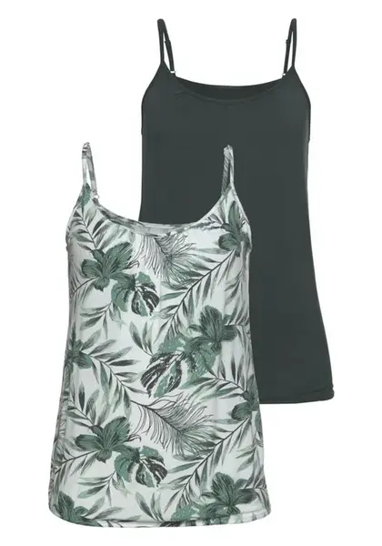 LASCANA Top  tmavozelená / prírodná biela