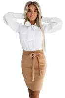 569-1 Semišová sukně s vázáním - karamelová barva