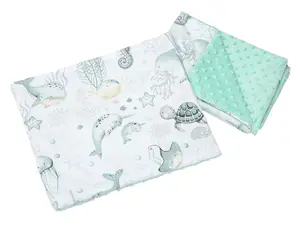 Medi Partners Quilt 55x75 + pillow 35x30 cotton + minky – Ocean + minty minky