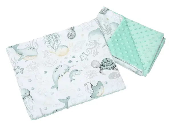 Medi Partners Quilt 55x75 + pillow 35x30 cotton + minky – Ocean + minty minky