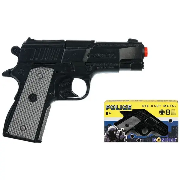 Policajná pištoľ čierna kovová 8 rán