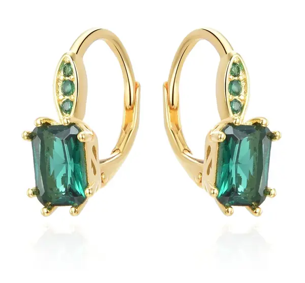 Beneto Stříbrné náušnice se zeleným krystalem AGUC3350GR-GOLD