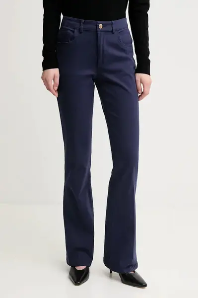 Kalhoty Sisley dámské, tmavomodrá barva, high waist, 49MALF05G